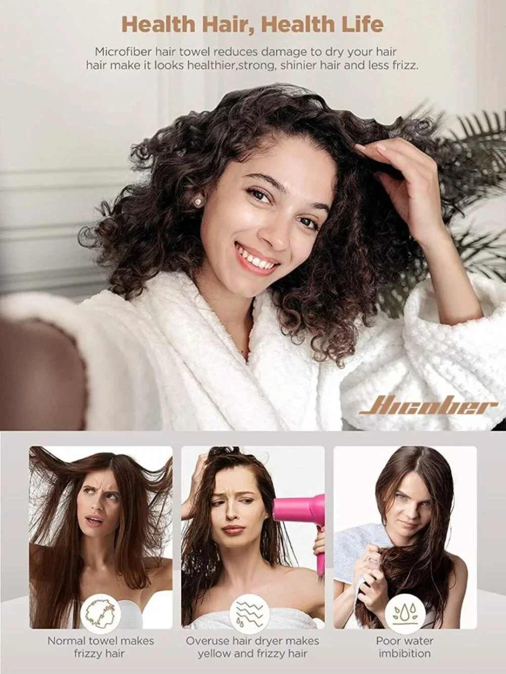 3-Pack Microfiber Hair Towel Wraps - Quick-Drying, Highly Absorbent for Curly